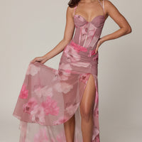 Aurelia Robe Gown Corset Asymétrique Plissé - Imprimé Floral Flou