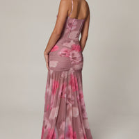Aurelia Robe Gown Corset Asymétrique Plissé - Imprimé Floral Flou