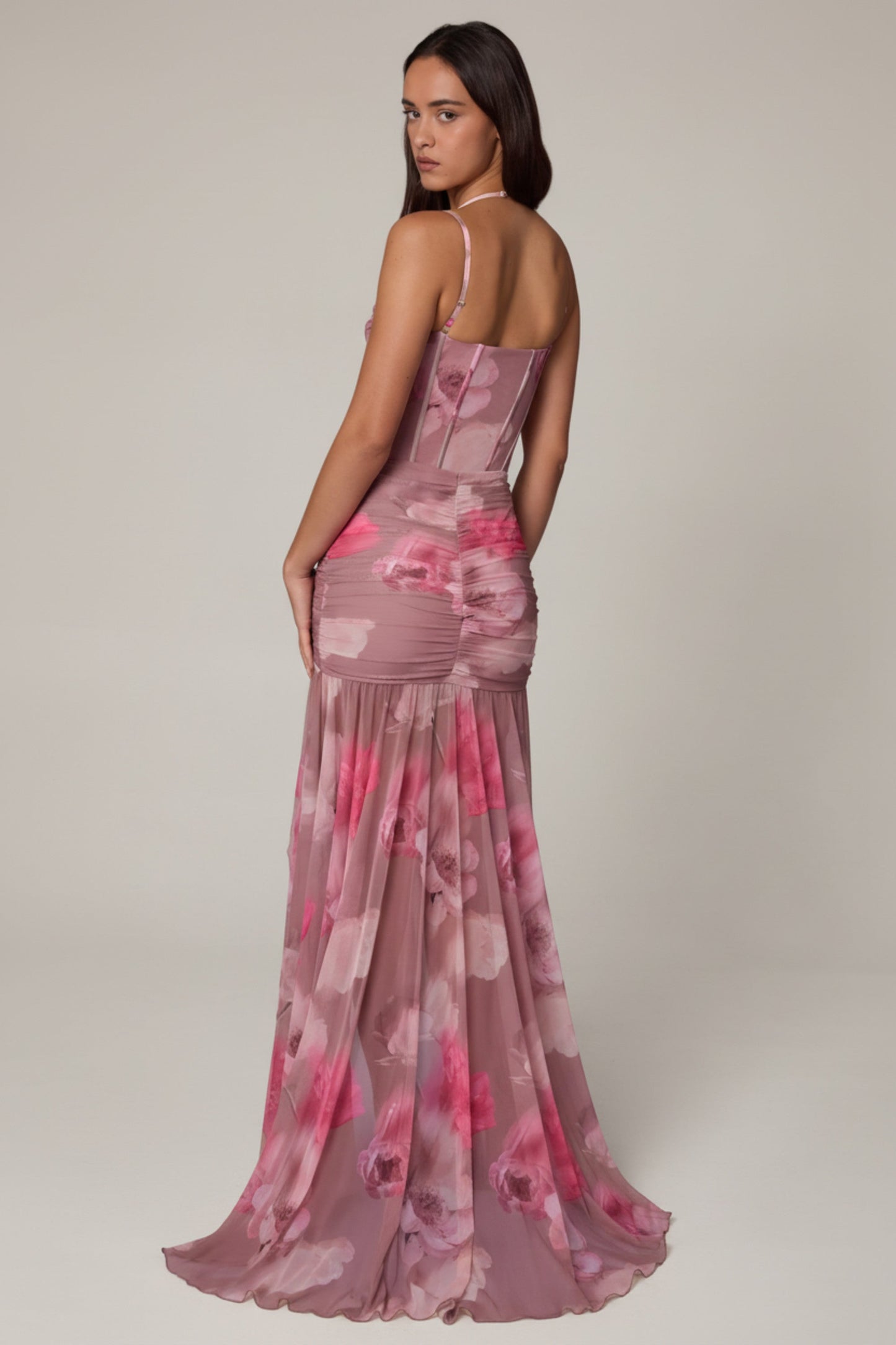 Aurelia Robe Gown Corset Asymétrique Plissé - Imprimé Floral Flou
