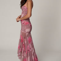 Aurelia Robe Gown Corset Asymétrique Plissé - Imprimé Floral Flou