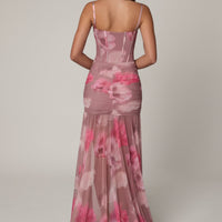 Aurelia Robe Gown Corset Asymétrique Plissé - Imprimé Floral Flou