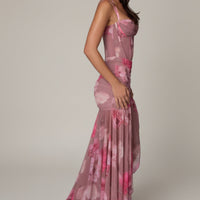 Aurelia Robe Gown Corset Asymétrique Plissé - Imprimé Floral Flou