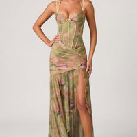 Aurelia Robe Gown Corset Asymétrique Plissé - Imprimé Floral Multi
