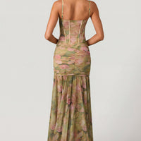 Aurelia Robe Gown Corset Asymétrique Plissé - Imprimé Floral Multi