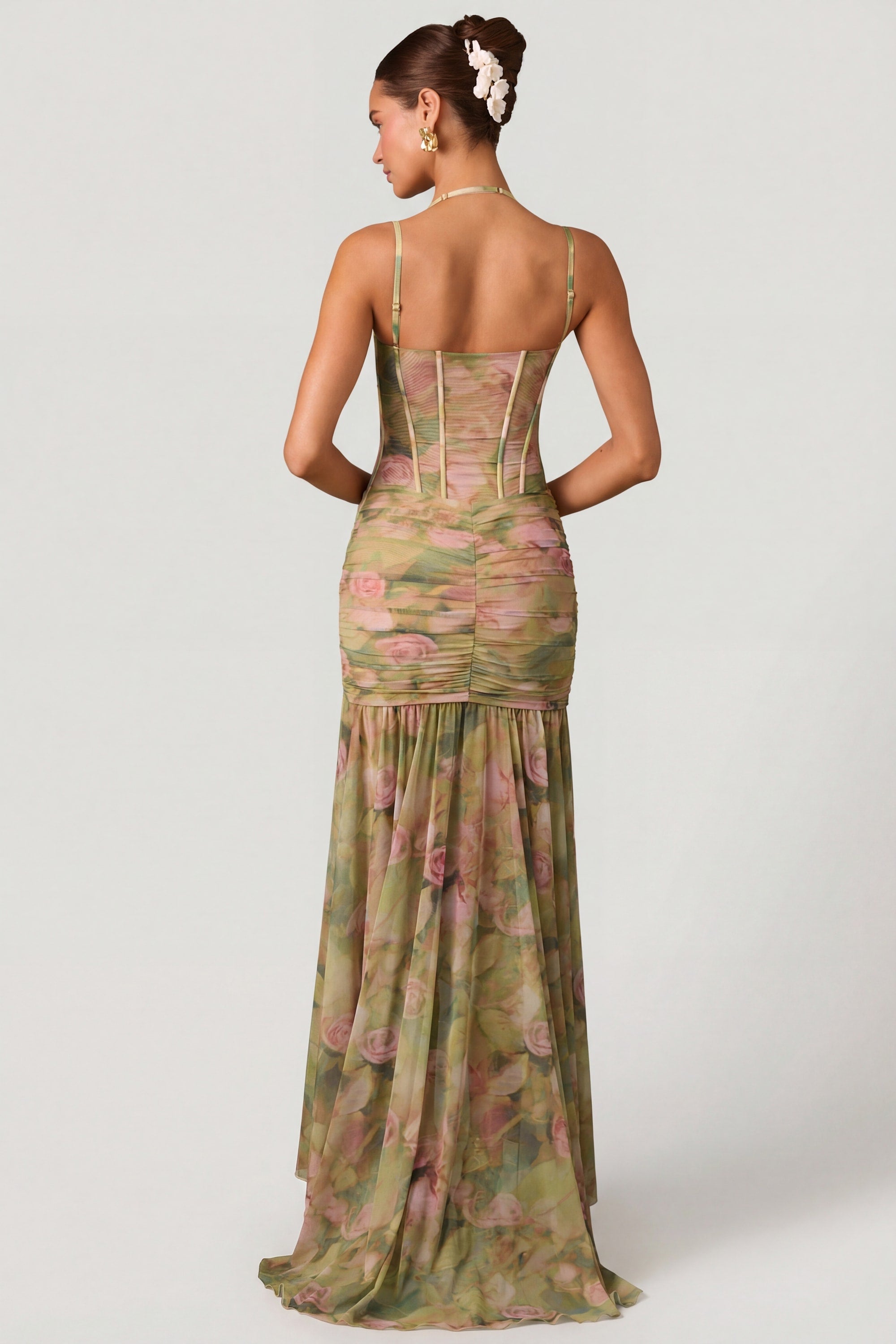 Aurelia Robe Gown Corset Asymétrique Plissé - Imprimé Floral Multi