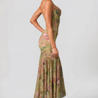 Aurelia Robe Gown Corset Asymétrique Plissé - Imprimé Floral Multi