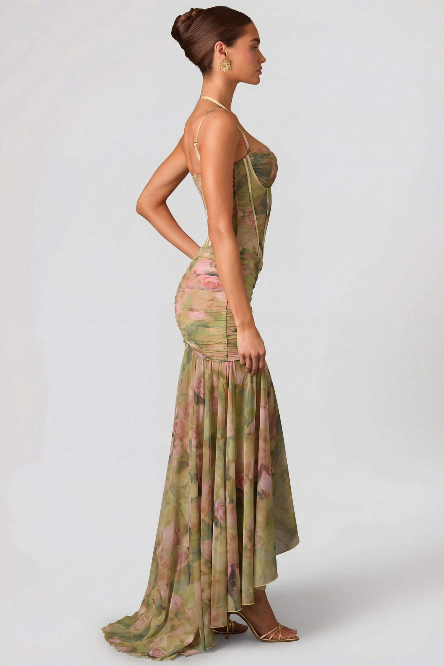 Aurelia Robe Gown Corset Asymétrique Plissé - Imprimé Floral Multi