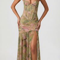 Aurelia Robe Gown Corset Asymétrique Plissé - Imprimé Floral Multi
