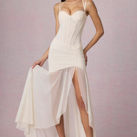 Aurelia Robe Gown Corset Asymétrique Plissé - Ivoire