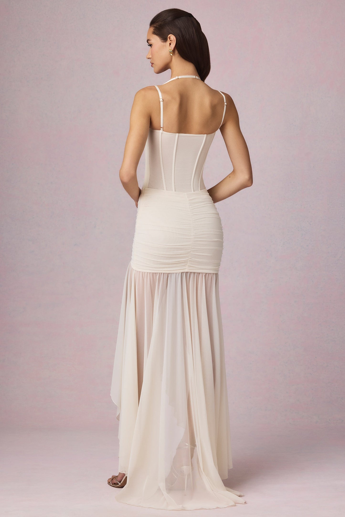 Aurelia Robe Gown Corset Asymétrique Plissé - Ivoire