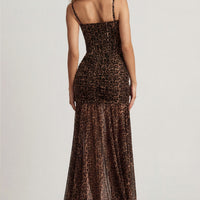 Aurelia Robe Gown Corset Asymétrique Plissé - Imprimé Léopard