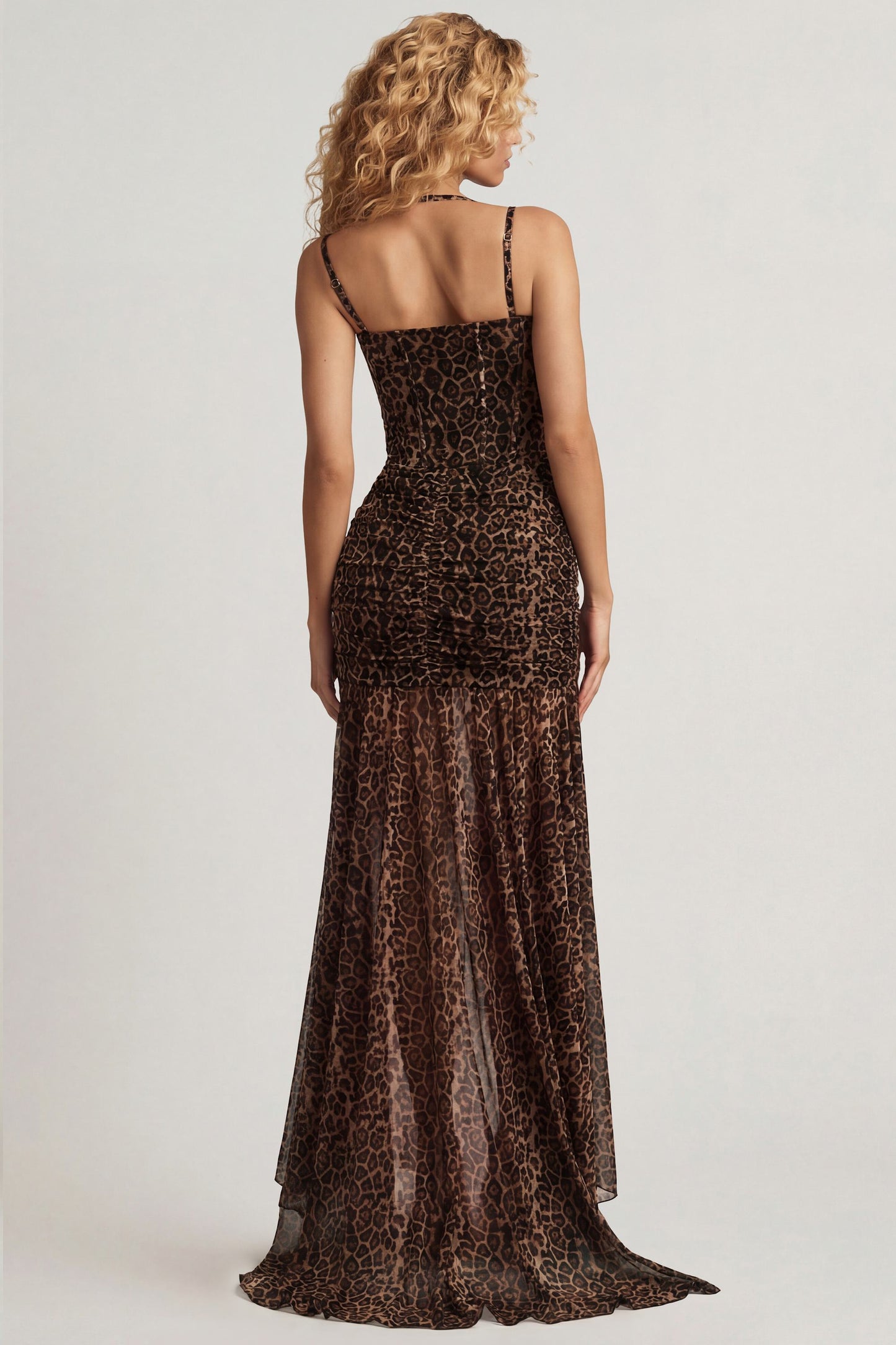 Aurelia Robe Gown Corset Asymétrique Plissé - Imprimé Léopard