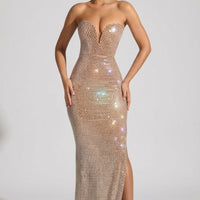Lusyle Robe de Soirée Bustier Décolleté Ornée - Amande