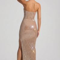 Lusyle Robe de Soirée Bustier Décolleté Ornée - Amande