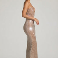 Lusyle Robe de Soirée Bustier Décolleté Ornée - Amande