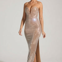 Lusyle Robe de Soirée Bustier Décolleté Ornée - Amande