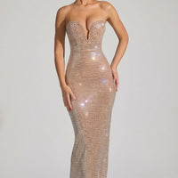 Lusyle Robe de Soirée Bustier Décolleté Ornée - Amande