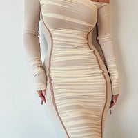 Robe Midi 'Naomi' Crème Pâle en Tulle Drapé