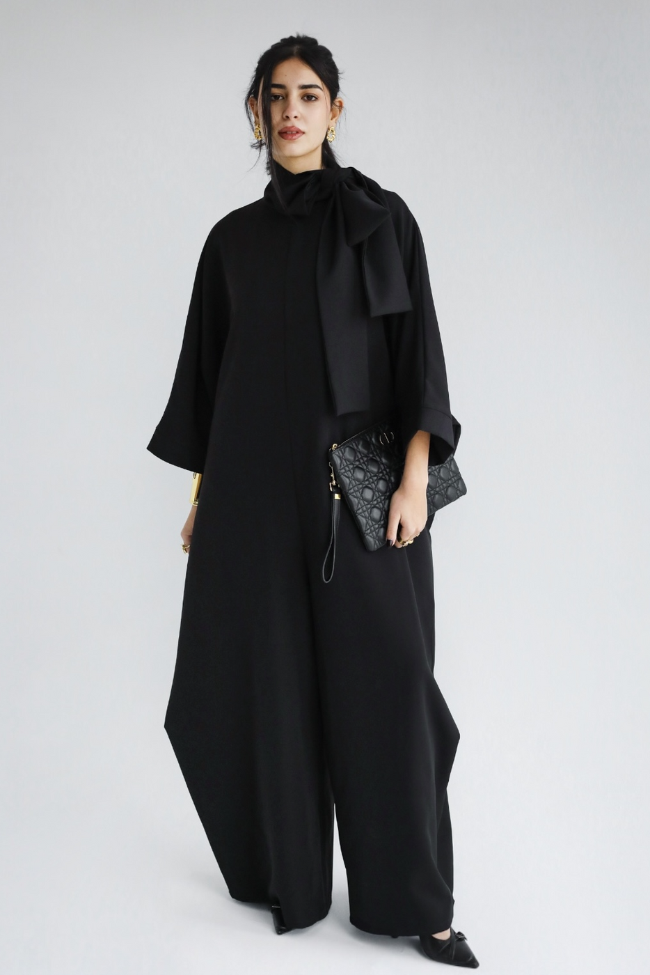 Combinaison oversized noire avec col à nouer
