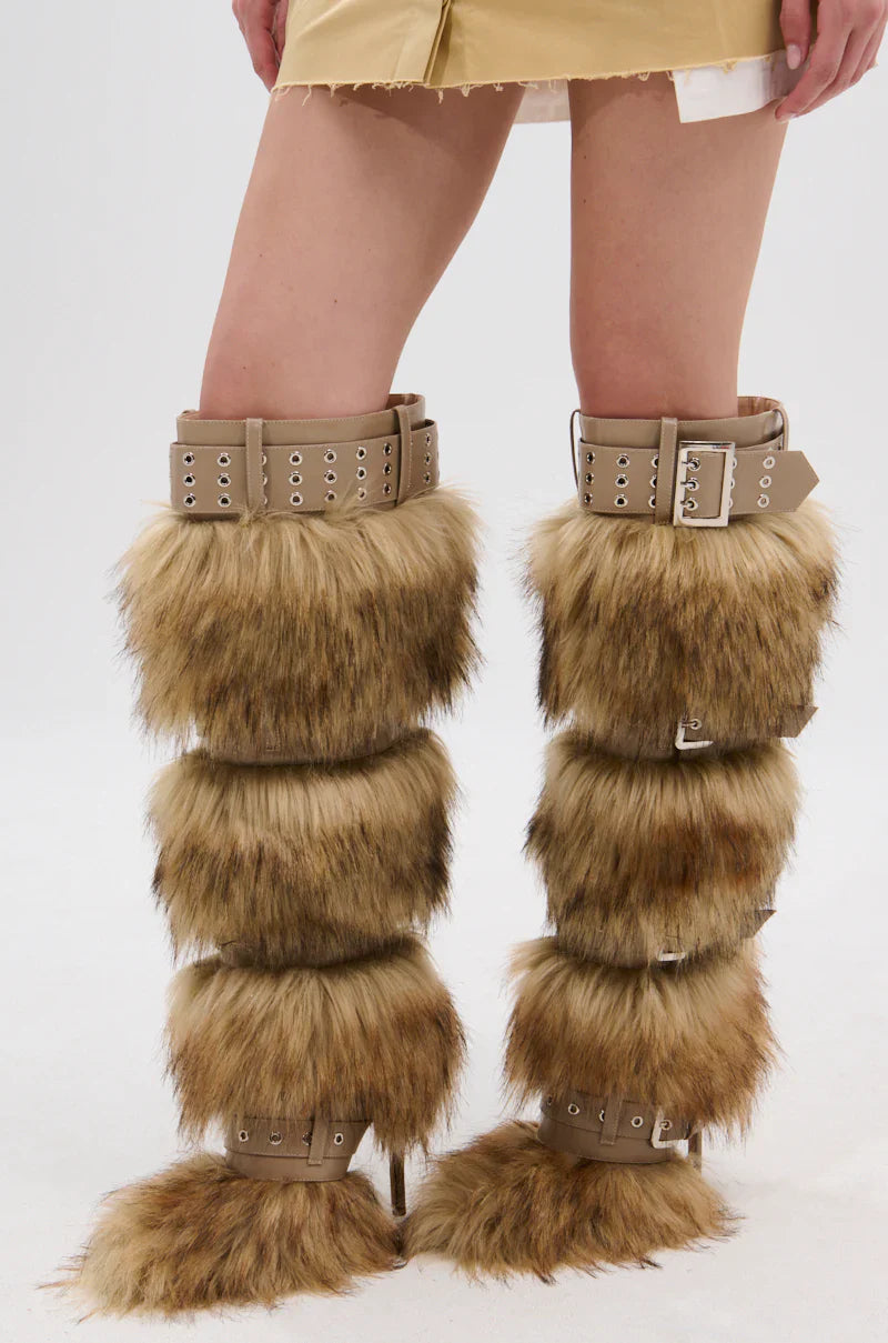 Bottes 'Breeze' Fourrure Marron Multicolore à Boucles