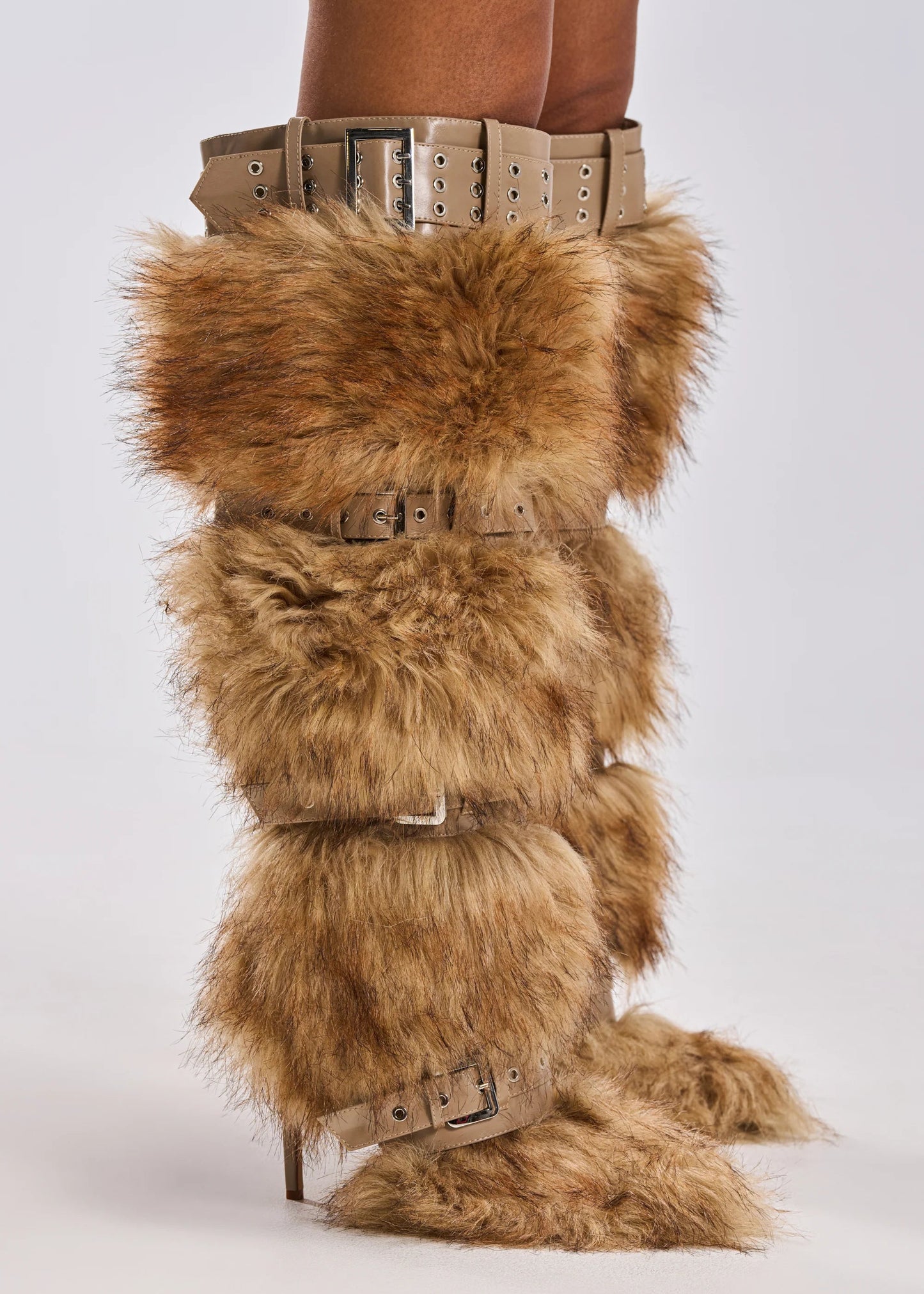 Bottes 'Breeze' Fourrure Marron Multicolore à Boucles