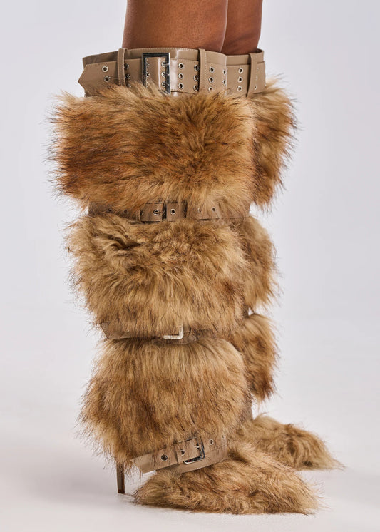 Bottes 'Breeze' Fourrure Marron Multicolore à Boucles