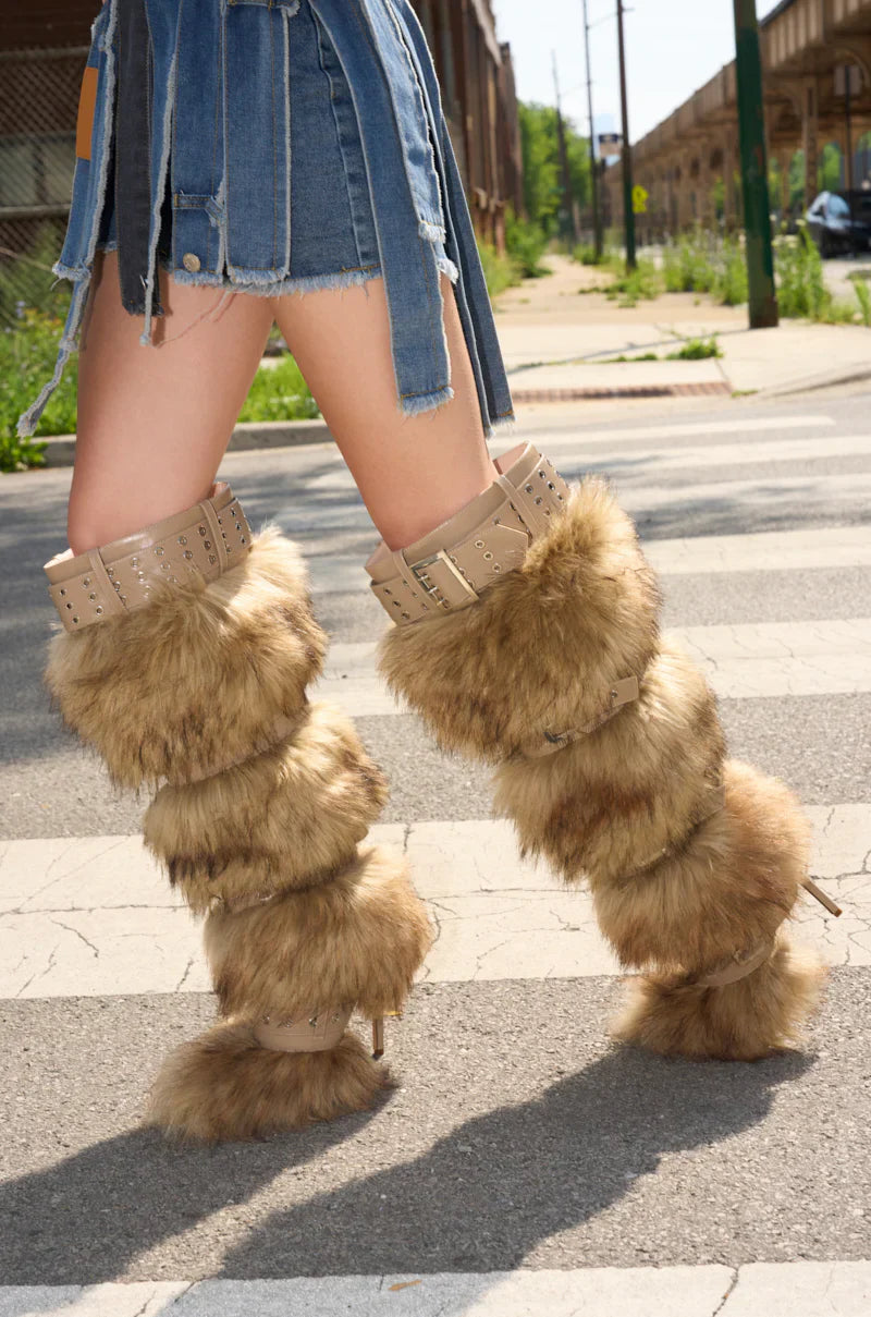 Bottes 'Breeze' Fourrure Marron Multicolore à Boucles