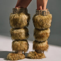 Bottes 'Breeze' Fourrure Marron Multicolore à Boucles