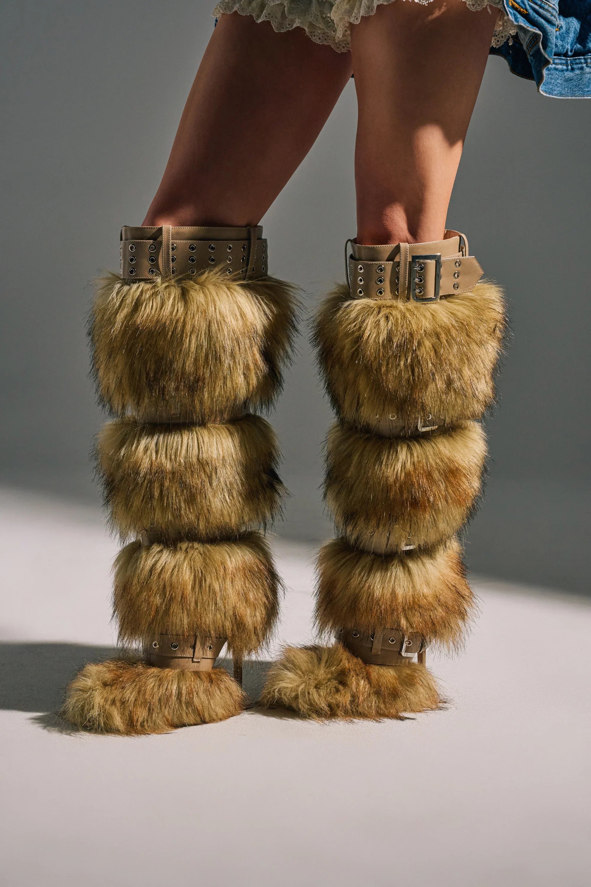 Bottes 'Breeze' Fourrure Marron Multicolore à Boucles