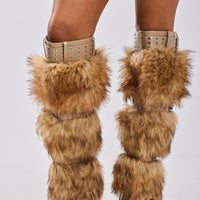 Bottes 'Breeze' Fourrure Marron Multicolore à Boucles