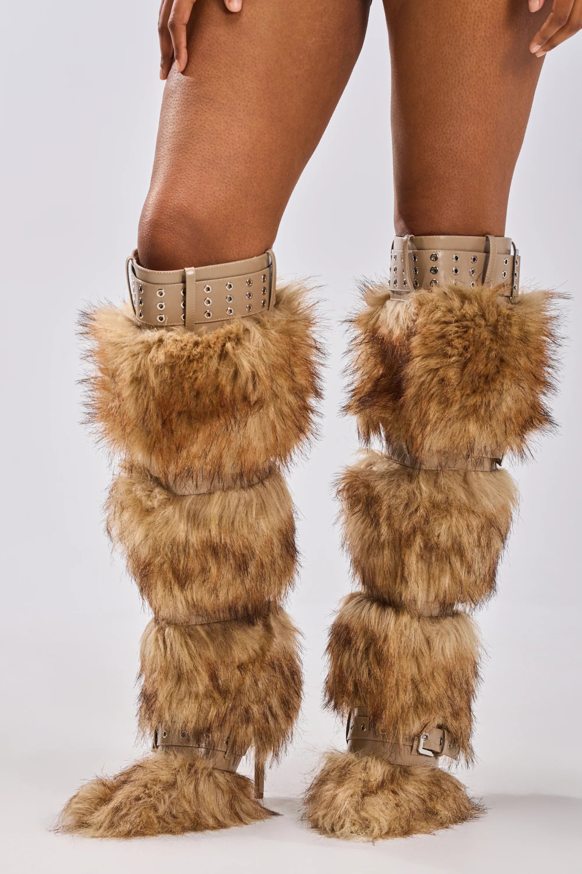 Bottes 'Breeze' Fourrure Marron Multicolore à Boucles