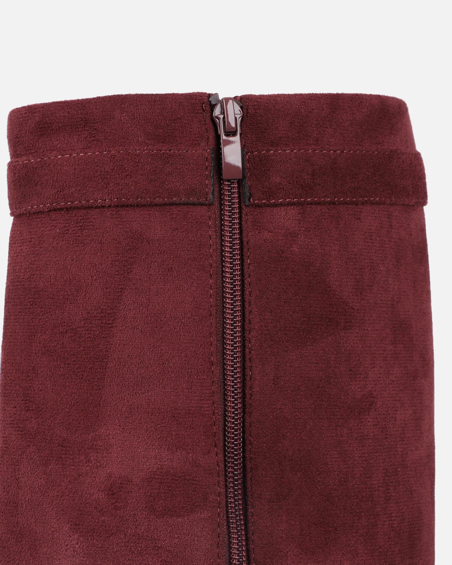 Bottes à Talon en Microfibre Bourgogne avec Revers et Détail Boucle
