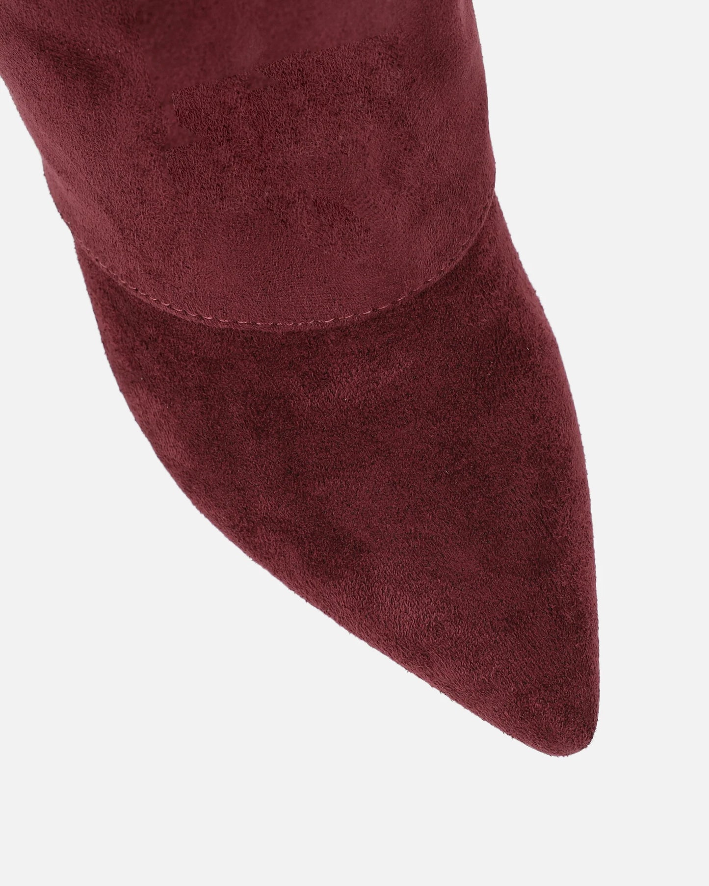 Bottes à Talon en Microfibre Bourgogne avec Revers et Détail Boucle