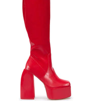Cuissardes rouges à plateforme effet liquide luxe
