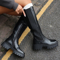Bottes Montantes 'Aspen' Noires à Semelle Crantée