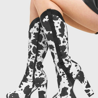 Bottes cowgirl blanches à plateforme, genou, style western