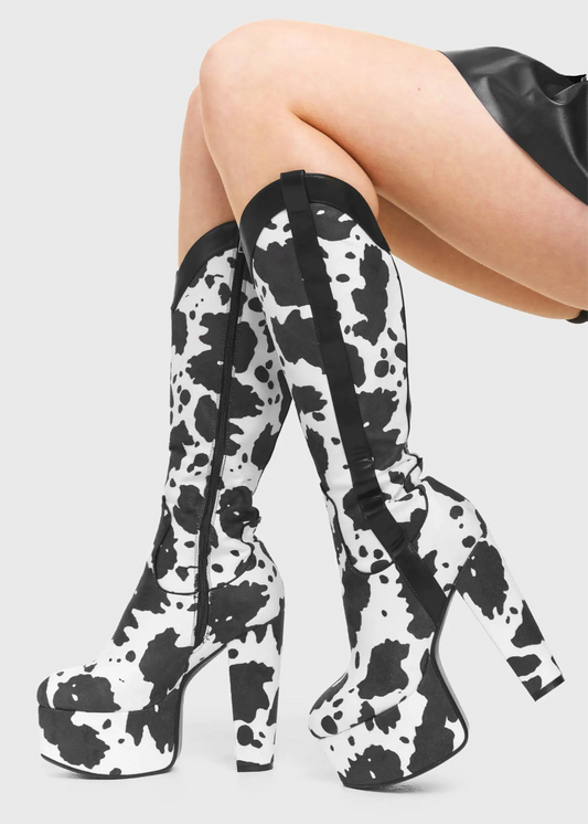 Bottes cowgirl blanches à plateforme, genou, style western