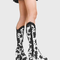 Bottes cowgirl blanches à plateforme, genou, style western