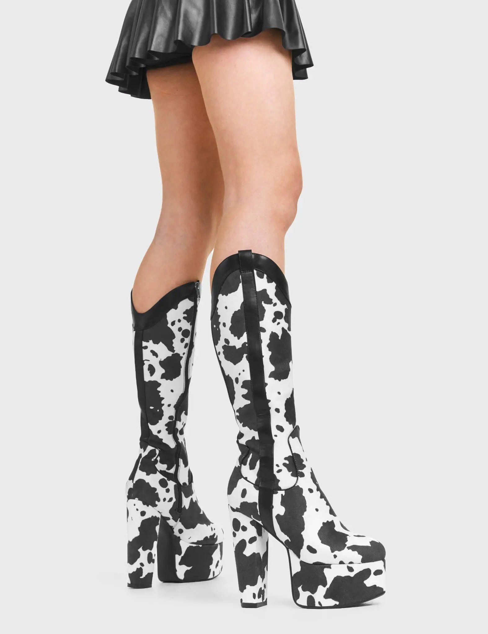 Bottes cowgirl blanches à plateforme, genou, style western