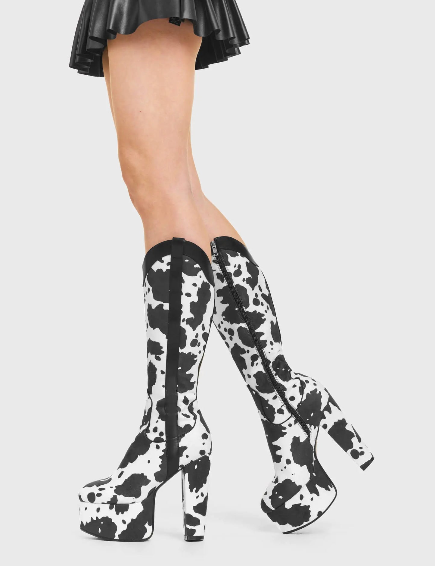 Bottes cowgirl blanches à plateforme, genou, style western