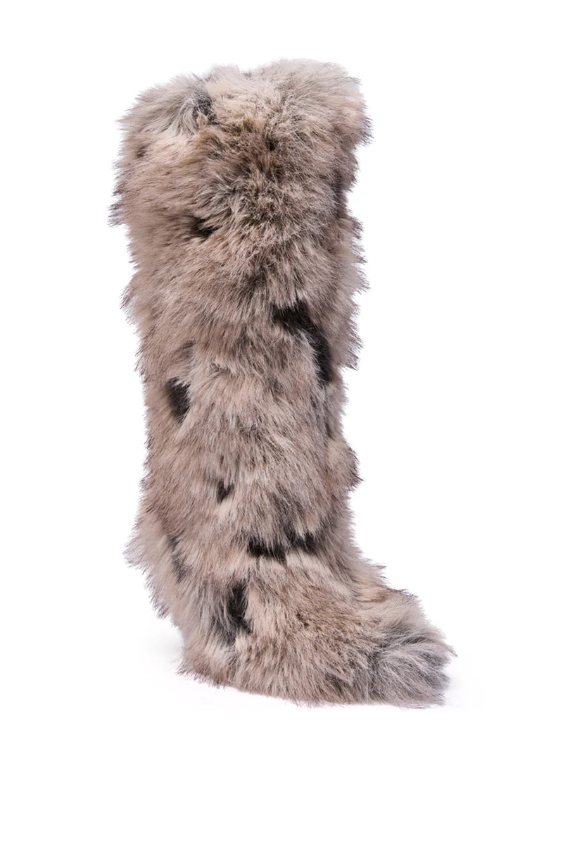 Bottine à talon aiguille en fourrure multicolore gris Debby