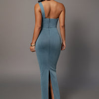 Robe Longue 'Yasmina' Asymétrique en Jean Délavé