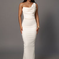 Robe Longue 'Yasmina' Asymétrique en Jean Crème