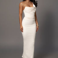Robe Longue 'Yasmina' Asymétrique en Jean Crème