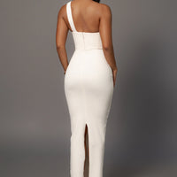 Robe Longue 'Yasmina' Asymétrique en Jean Crème