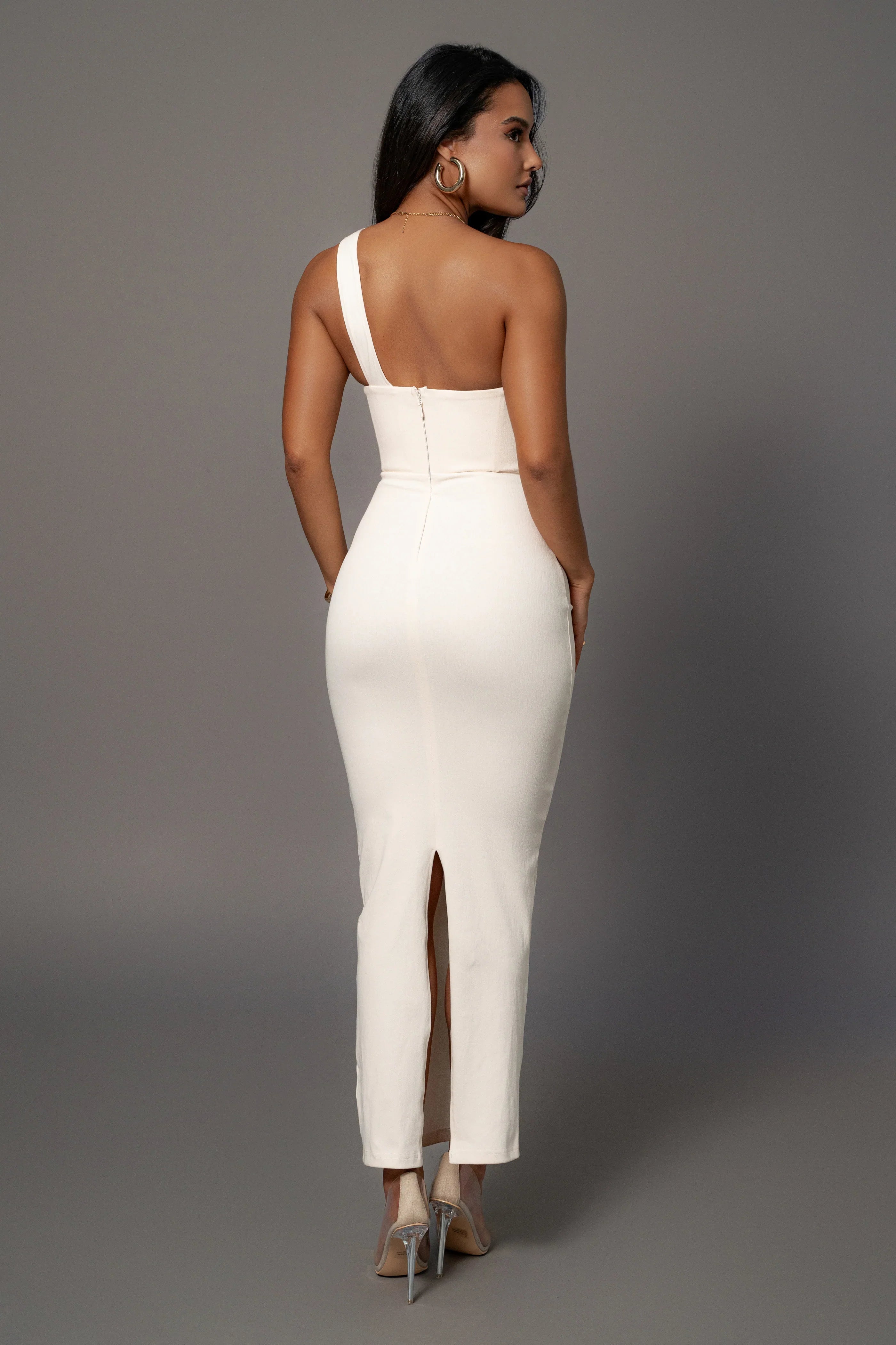 Robe Longue 'Yasmina' Asymétrique en Jean Crème