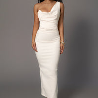 Robe Longue 'Yasmina' Asymétrique en Jean Crème