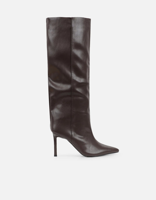 Bottes Marron à Talons Hauts et Genoux