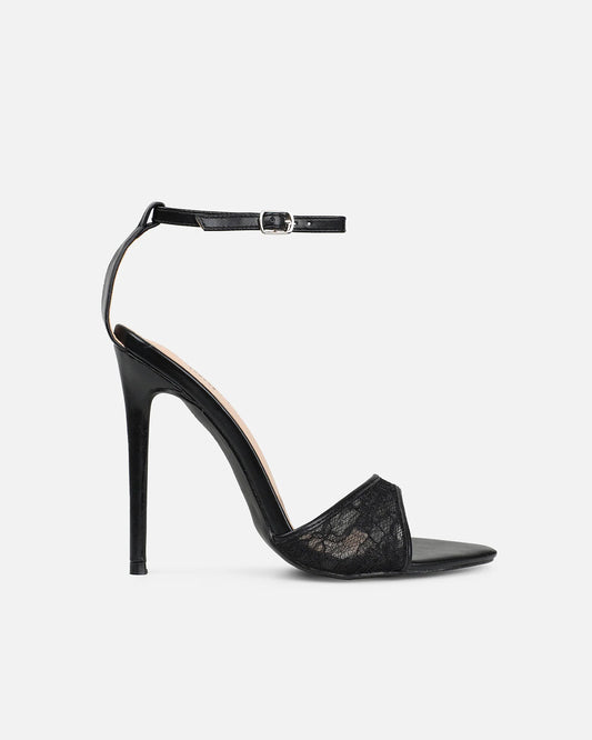 Sandales à Talon en Dentelle Noires