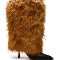 Bottes 'Vixen' à Talon Aiguille, Fausse Fourrure Renard Rouge